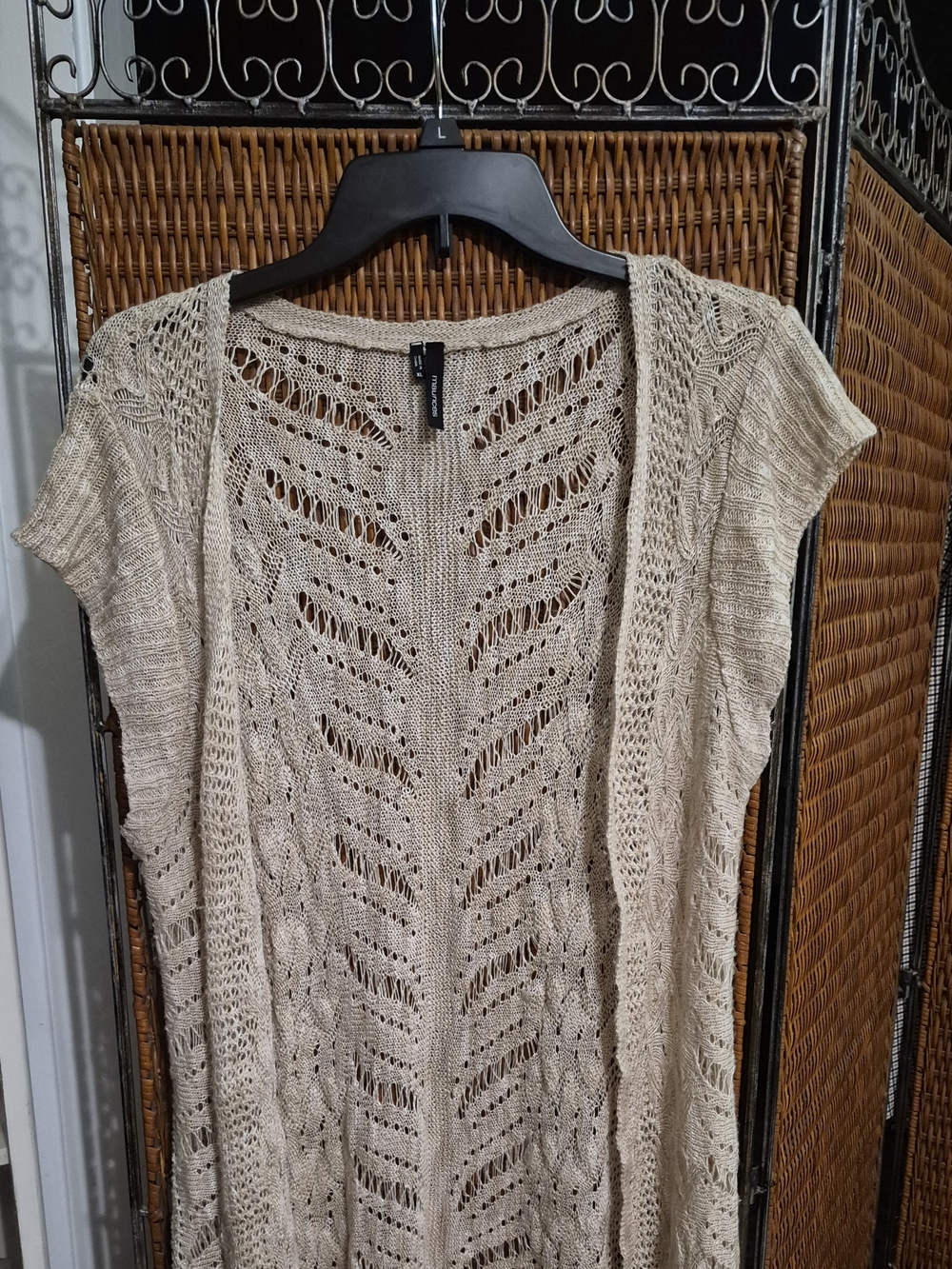 Light Taupe Open-Knit Cap Sleeve Sweater Cardigan